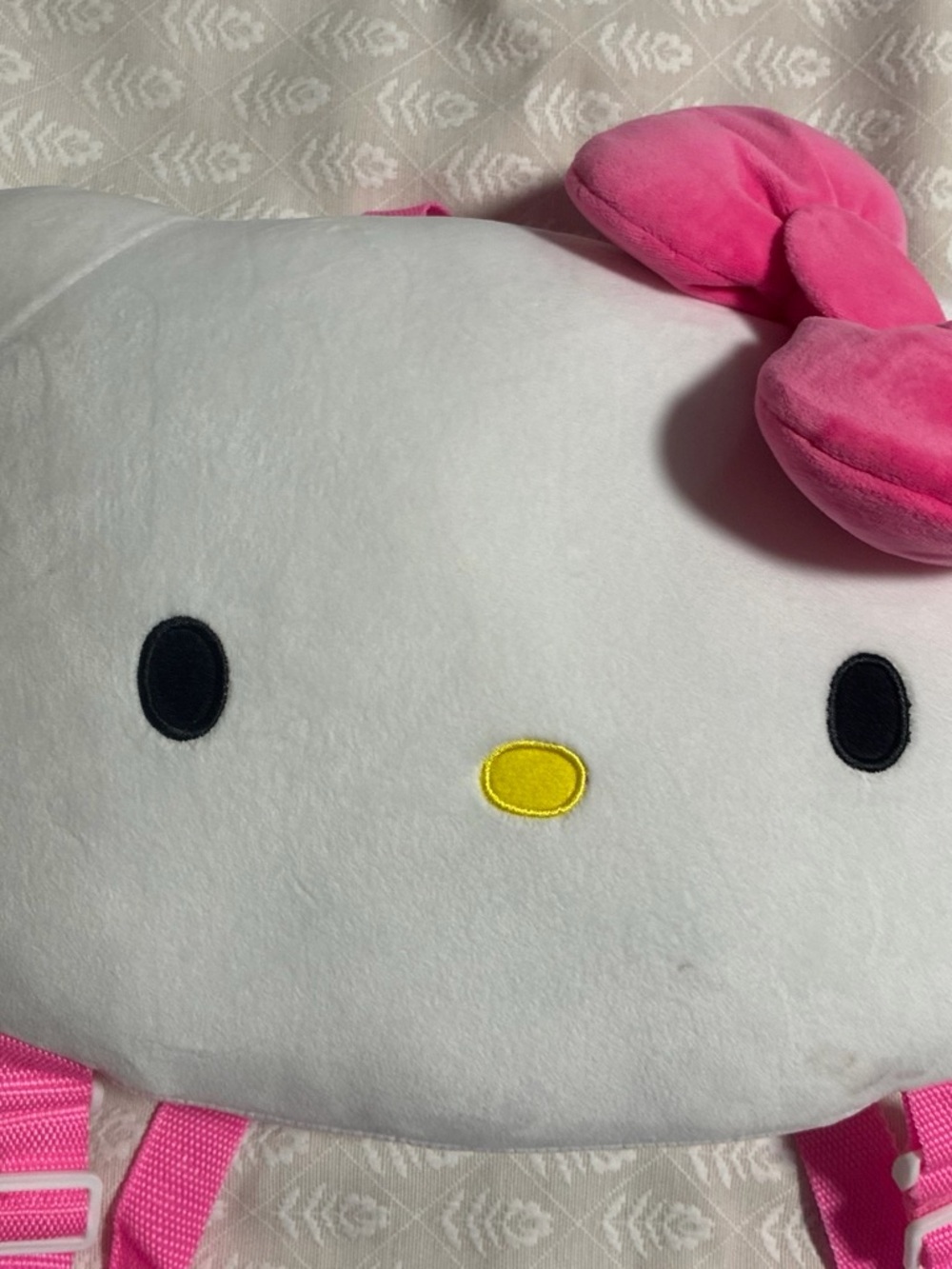 Pink and White Plush Kids Backpack with Bow